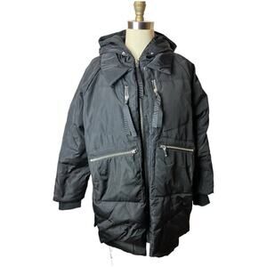 Missfofo Black Hooded Knee Length Puffer Jacket Women's Size S